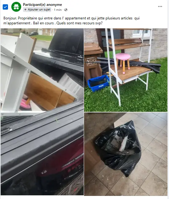 proprio meuble dehors temoignage Déchets jetés par le propriétaire